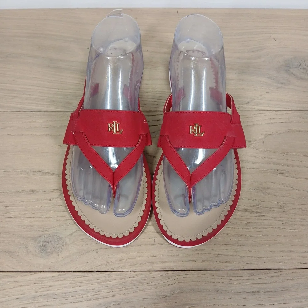 Lauren Ralph Lauren Sandals Womens 9B Red Leather Thong Comfort Casual